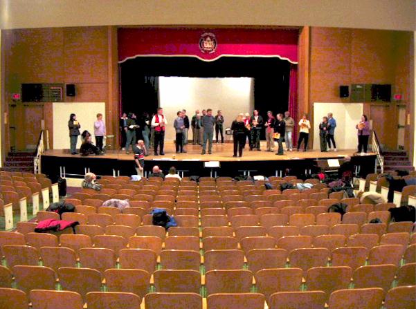 A wide shot of the stage from the seats