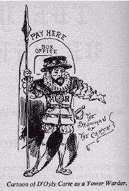 Cartoon of D‘Oyly Carte as a tower warder.