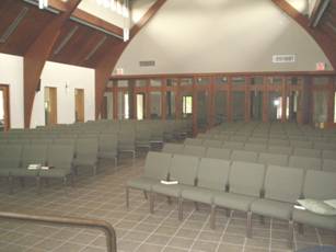 A look at the seats in the auditorium looking from the stage to the back.